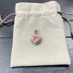 Judith Ripka Pink Heart Pendant with Silver and Gold Accents